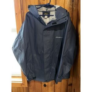 Eddie Bauer Hooded Raincoat Size‎ Medium Men's Navy Full Zip Up